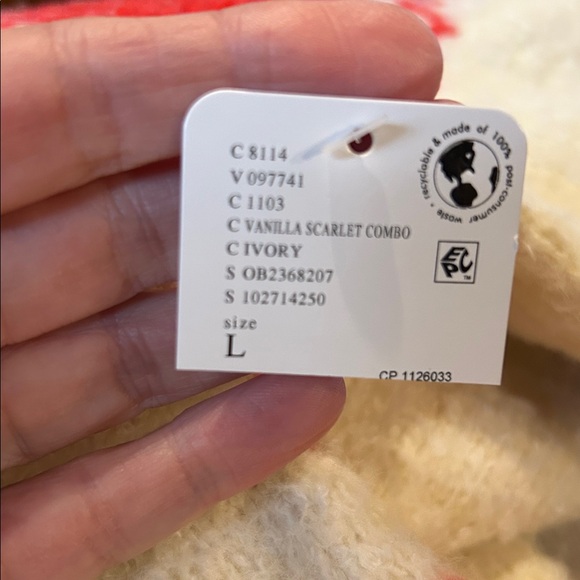 Free People NWT Mythical Knit Sweater Size Large in Vanilla Scarlet Combo - Picture 13 of 14